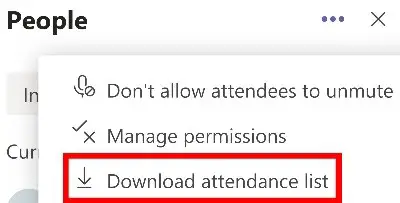 Microsoft Teams download attendance list