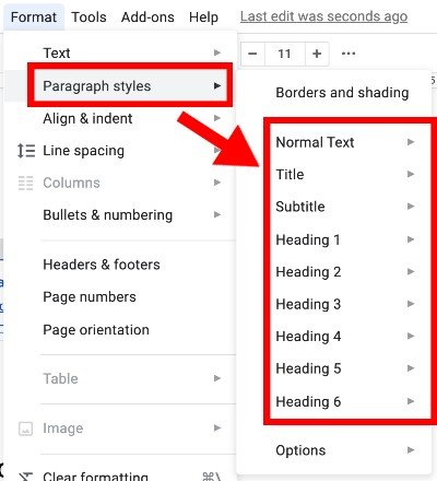 Paragraph styles to headings