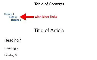 Table of contents with blue links option
