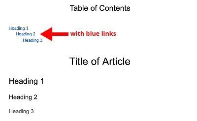 Table of contents with blue links option