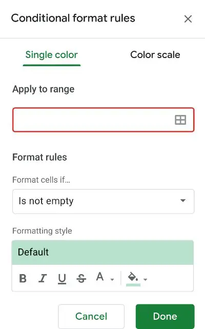 Conditional format rules