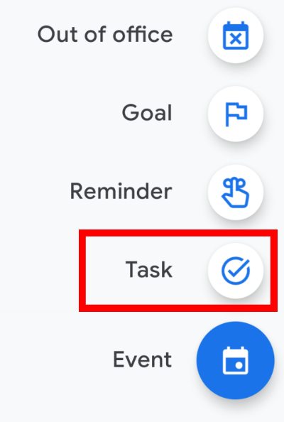 Google Calendar create task