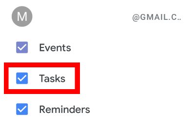 Google Calendar tasks checkbox