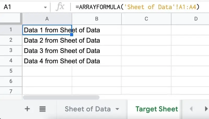 How to reference an entire range of data from one sheet to another