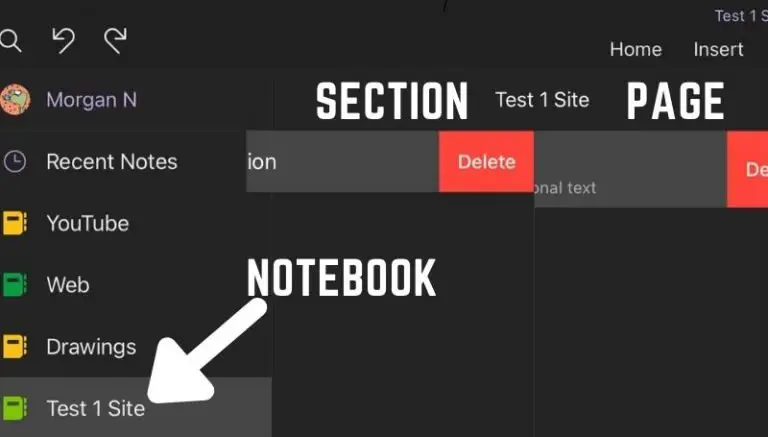 How to delete a OneNote page, section, or notebook from iPad