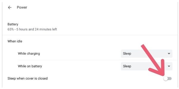 Turn off sleep when cover is closed toggle