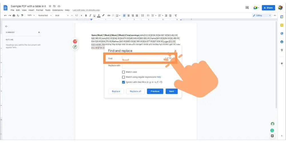 add a space to the find textbox in the search function of google docs - techguidecentral.com