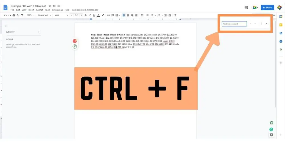 ctrl + f to open up search function in google docs - techguidecentral.com