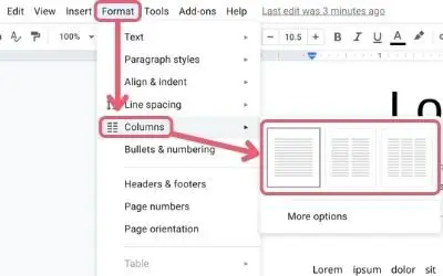 Google Docs - Creating columns from the format menu