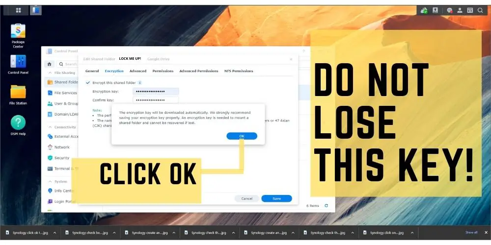 Synology click ok to save key - techguidecentral.com