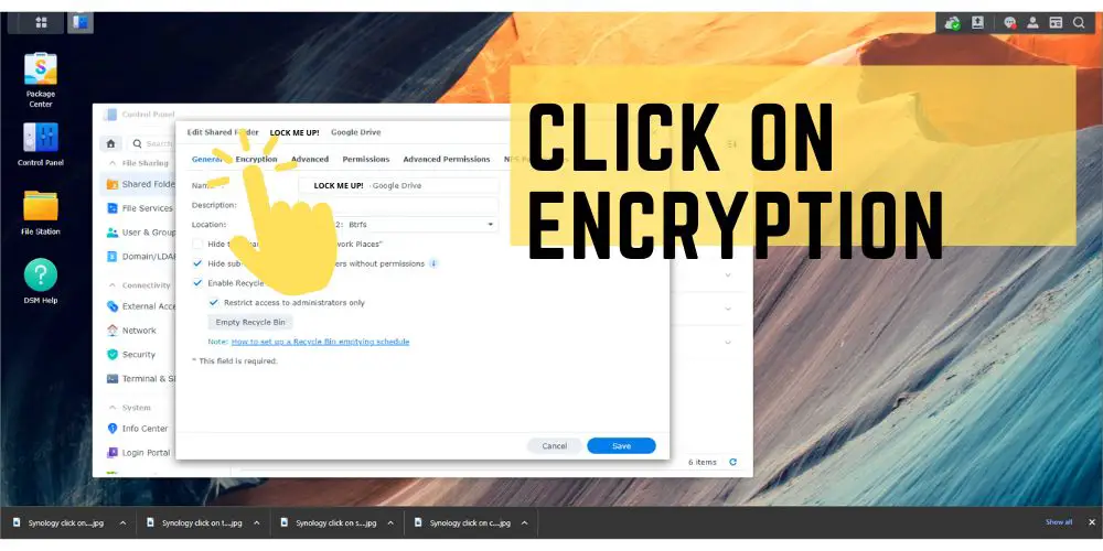 Synology click on encryption- techguidecentral.com